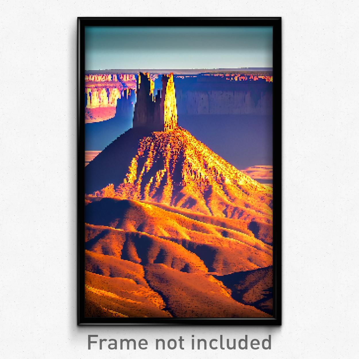 8-Bit Psychedelic Pixel Art Poster of Familiar Butte Trippy Video Game Print