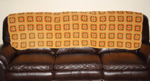 Vintage Crochet GRANNY SQUARE Afghan 74x39 Harvest Gold Avocado Orange acrylic - Picture 2 of 4