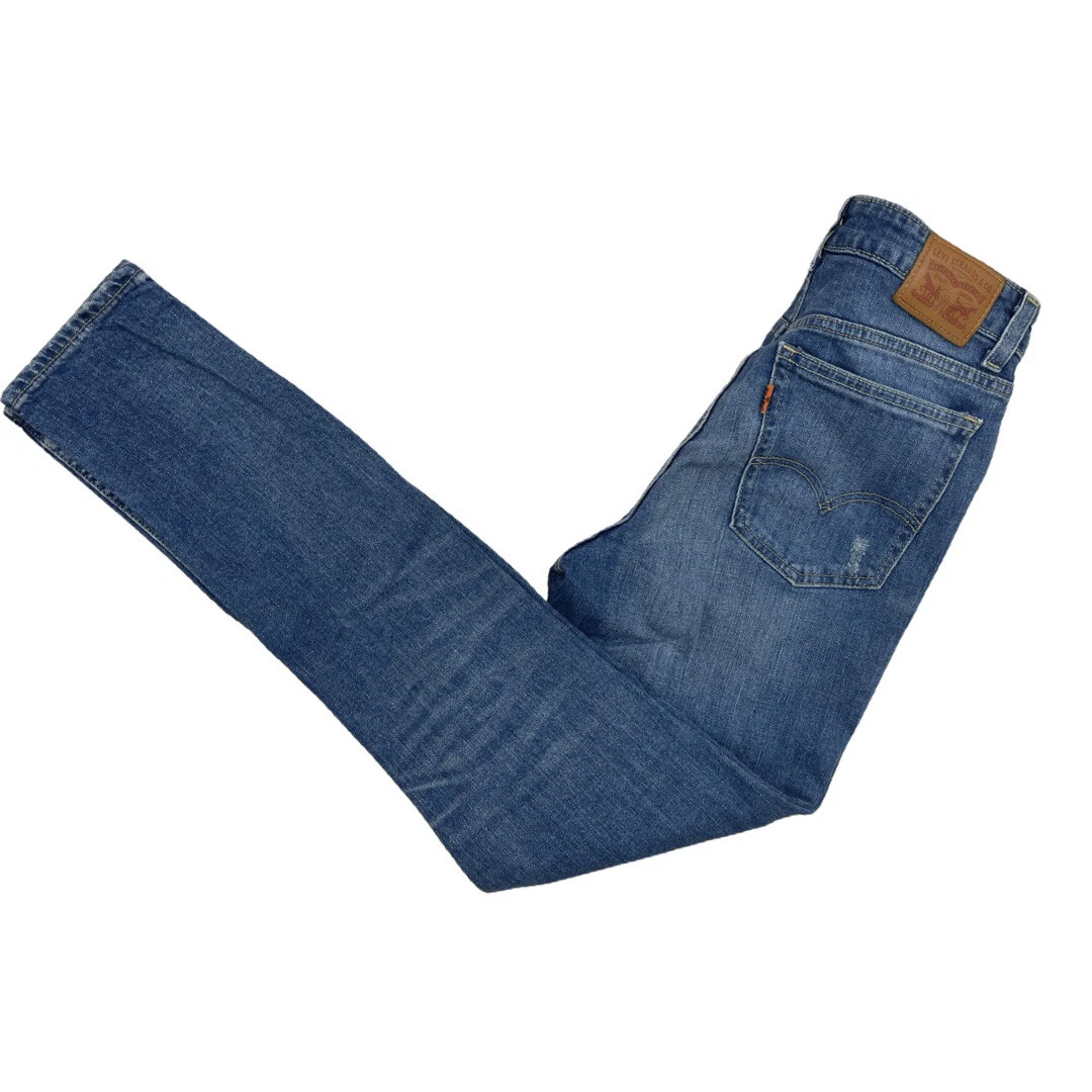 Levi 721 Jeans Mens 28x30 High Rise Orange Tab Skinny Blue Patched Cotton Pocket