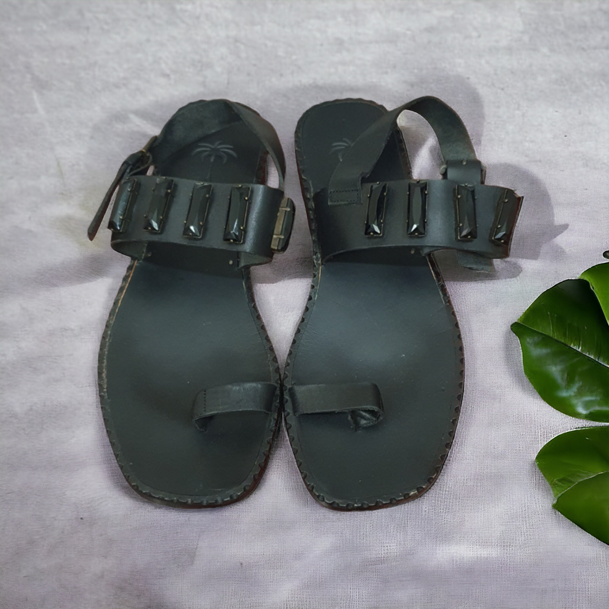 Tomas Maier Black Jewel Sandal Toe Loop Ring Gladiator Flat Boho