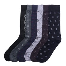 6 Pairs Men's Fashion Patterned Crew Dress Socks, Multicolor Prints, Size 10-13