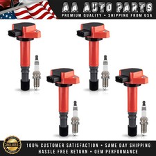 4 Ignition Coils Red & 4 Platinum Spark Plugs for Honda Civic 2001-2005 1.7L