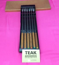 Otagiri Teak Stainless Fondue Forks Set of 6 Premium MCM Original Box Japan Vtg