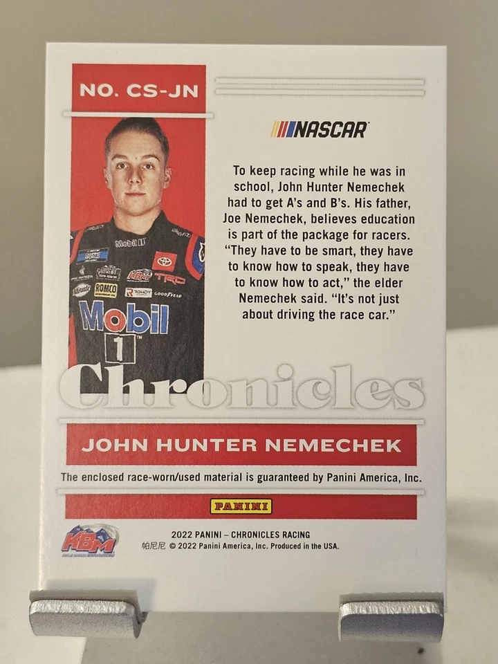 2022 Panini Chronicles John Hunter Nemechek Race Used Materials Card - Image 2 of 2
