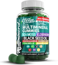 Sea Moss Black Seed Oil Gummies with Ashwagandha, Elderberry, Burdock Root, Chlo