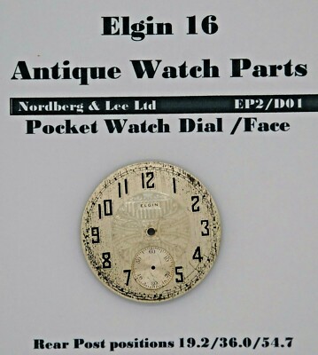 Elgin 16 1925 Taschenuhr Zifferblatt / Zifferblatt Füße Position 19,2/36,0/54,7 EP2/D01