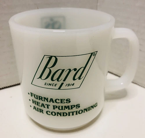 Vintage 1982 Central Furnace Supply Co IL Bard Mfg HVAC Glasbake Milk Glass Mug