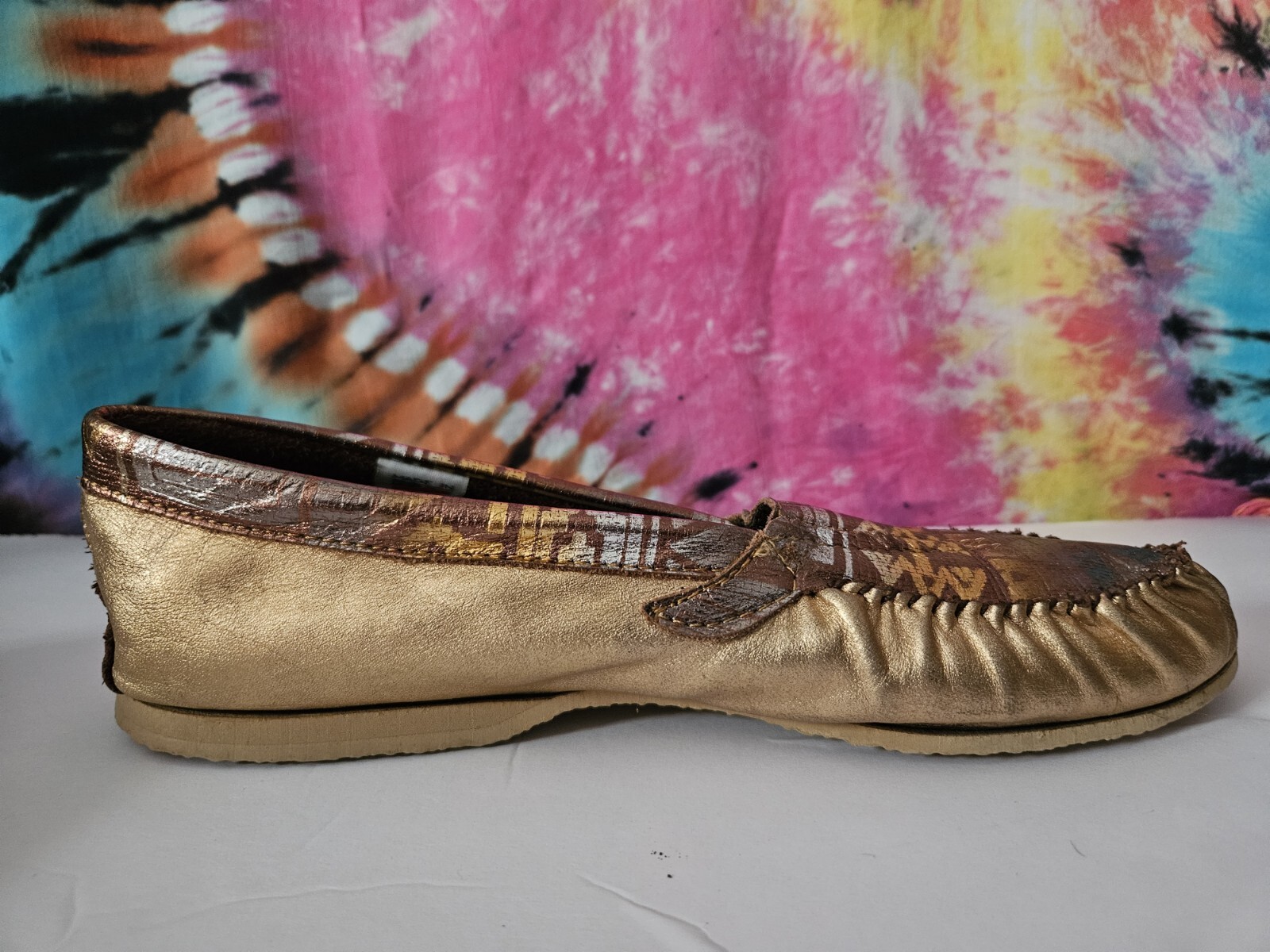 PANTOFOLA D’ORO Pantofole basse vintage anni 90 oro stile mocassino ballerine taglia 11 XL