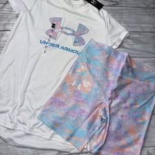 Under Armour Youth Large 14/16 White Multi Bike Shorts Outfit Set NEW