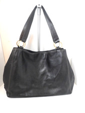 Vtg. Nine West Leather Shopper Tote Black Pebbled Leather Handbag 16 X 12 X 5