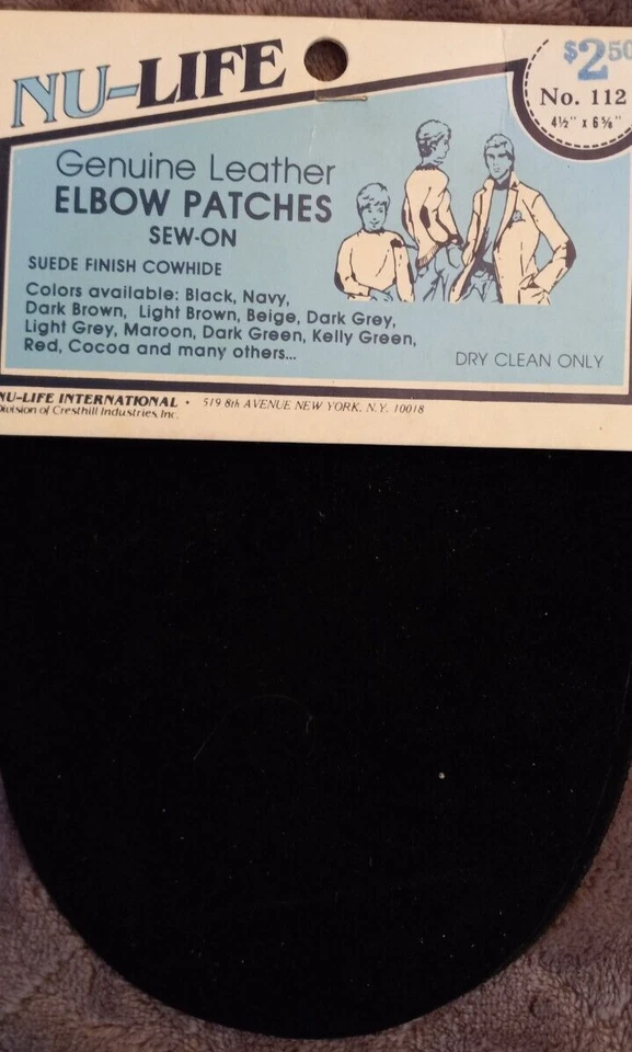 Nu-Life Genuine Leather Elbow Patches Sew-On Suede Finish Cowhide Black 112 4.5" - Image 2 of 3