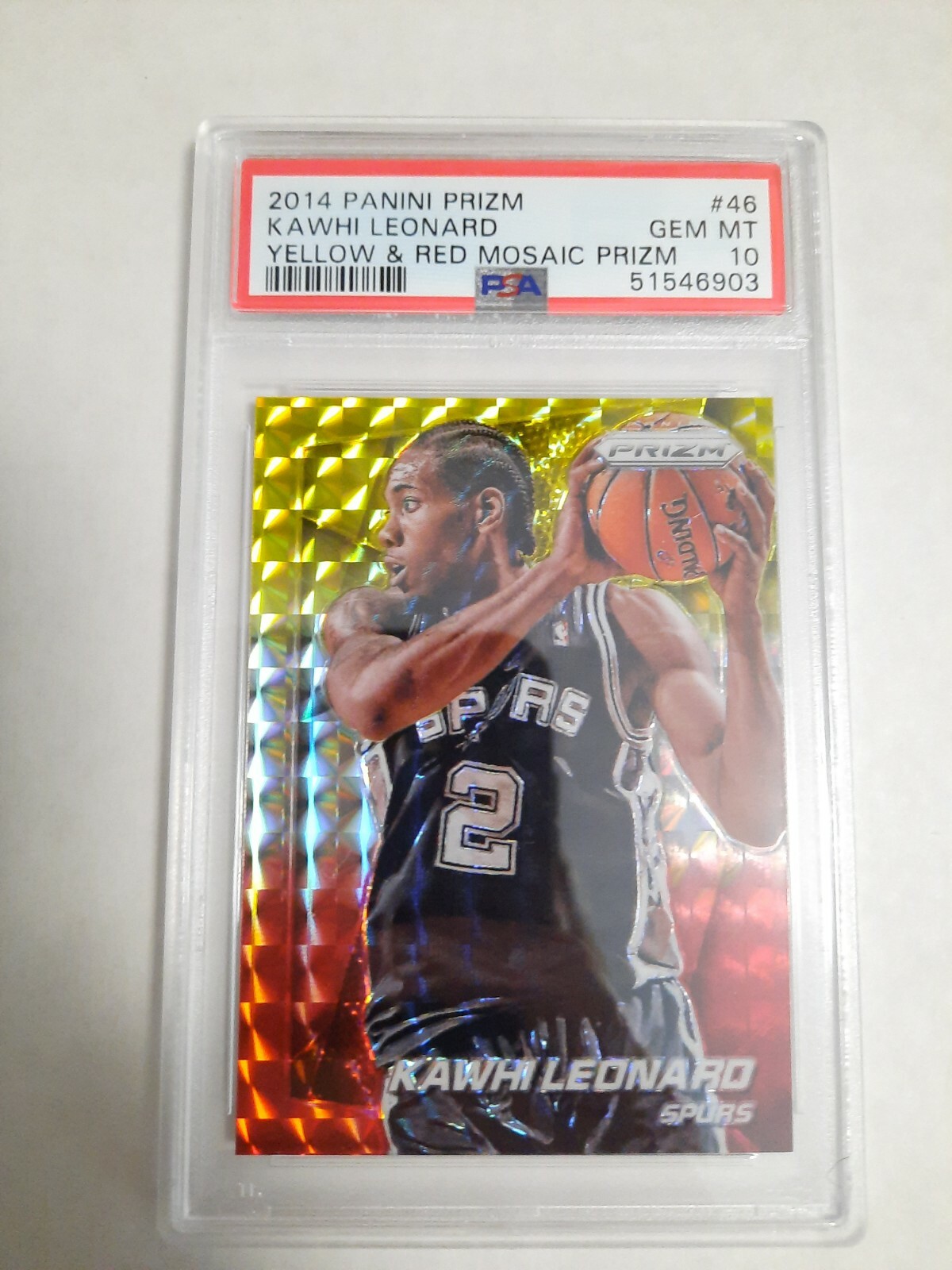 2014-15 Prizm Kawhi Leonard Yellow & Red Mosaic Prizm PSA 10 GEM MINT Low PopQTY