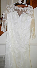 WOMENS NEW SAMPLE WHITE LACE BEADED Wedding Dress NUDE BODICE Size 14 42"