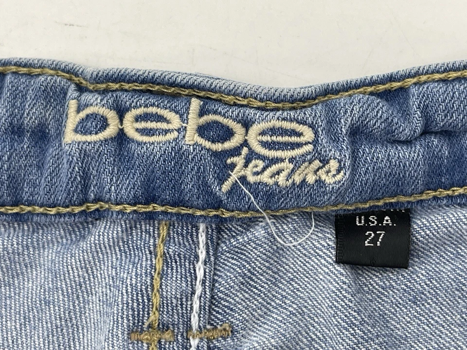 Pantalones Cortos de Jean Bebe Elásticos Para Mujer Talla 27 Tiro Bajo Azul Denim Hecho en EE. UU. Foto 2 de 4