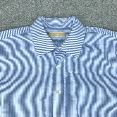 Michael Kors Shirt Mens 17 34/35 Extra Large Blue Striped Long Sleeve Button Up