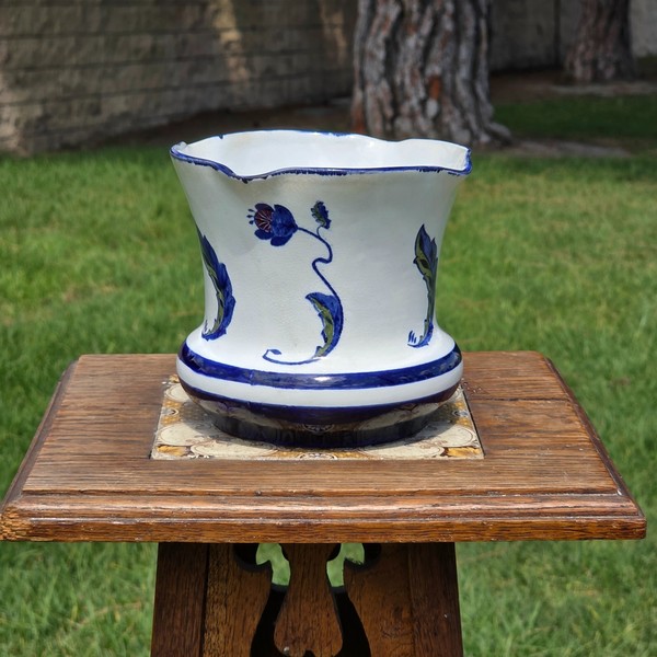 Vintage W Moore Binns Old Bristol Delft 1747 Design Flower Pot Planter Blue