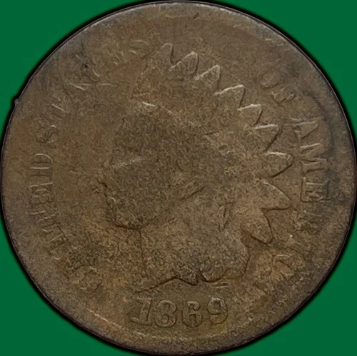 1869 Indian Head Cent Good G Coin #32212