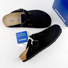 Birkenstock Boston Soft Footbed Black Suede Leather Women's/Men's Clogs Shoes