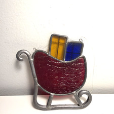 Vintage Stained Glass SunCatcher Window Lead Metal Christmas Santa Sleigh Gifts