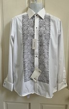 ETON NWT White CONTEMPORARY Embroidered Bib Tuxedo Shirt w/ French Cuffs 15.5/40