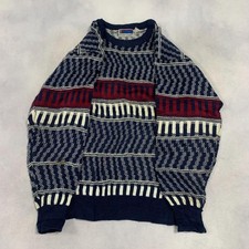 Vintage Abstract Knitted Jumper Patterned Grandad Chunky Knit Sweater Men's L