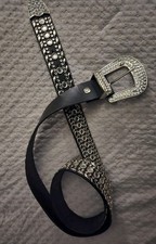 Sparkly Rhinestone Diamond Sequin Studded Belt Western Black 2XL