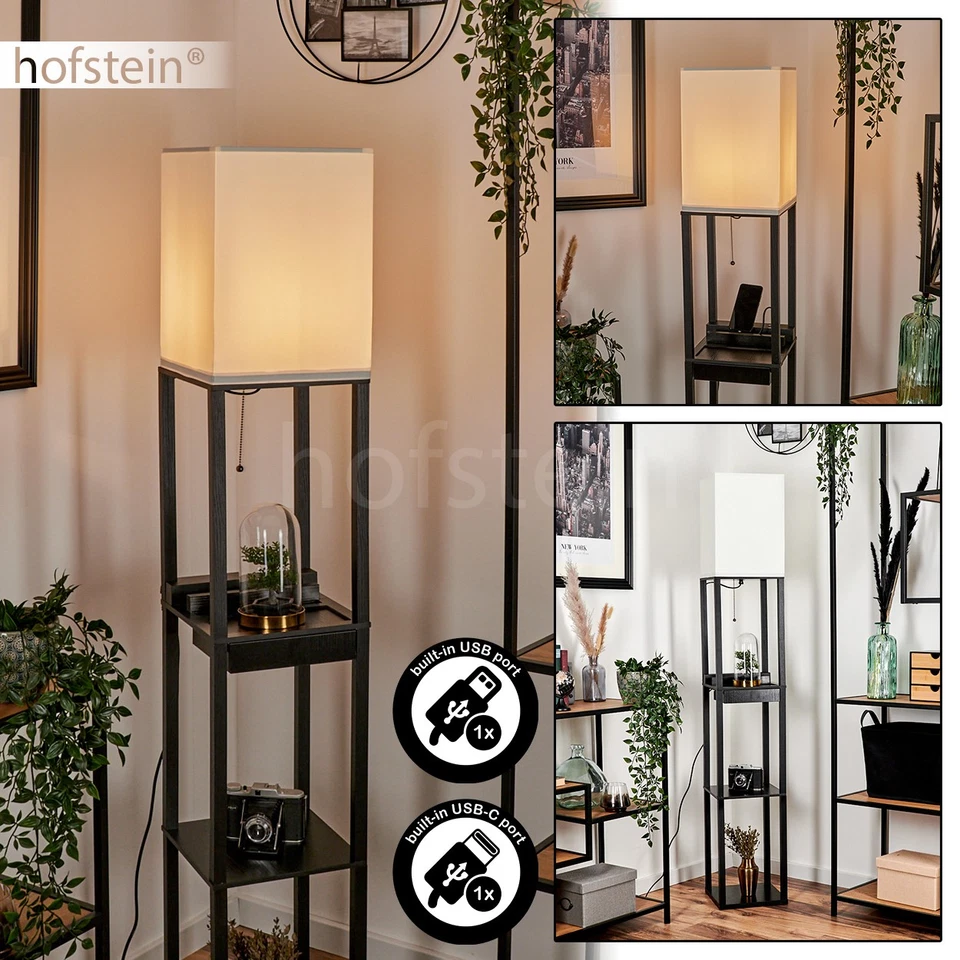 Hofstein Adam Modern Floor Lamp Wood/Fabric Black/White Living Room Floor Lamp - Image 2 of 4