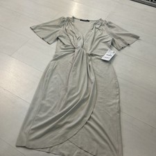 Zara Stone Faux Moleskin Wrap Fitted Knit Detail Dress New With Tags L