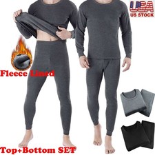 Mens Thermal Underwear Fleece Thick Lined Top Pants Bottom Set Johns Warm Winter