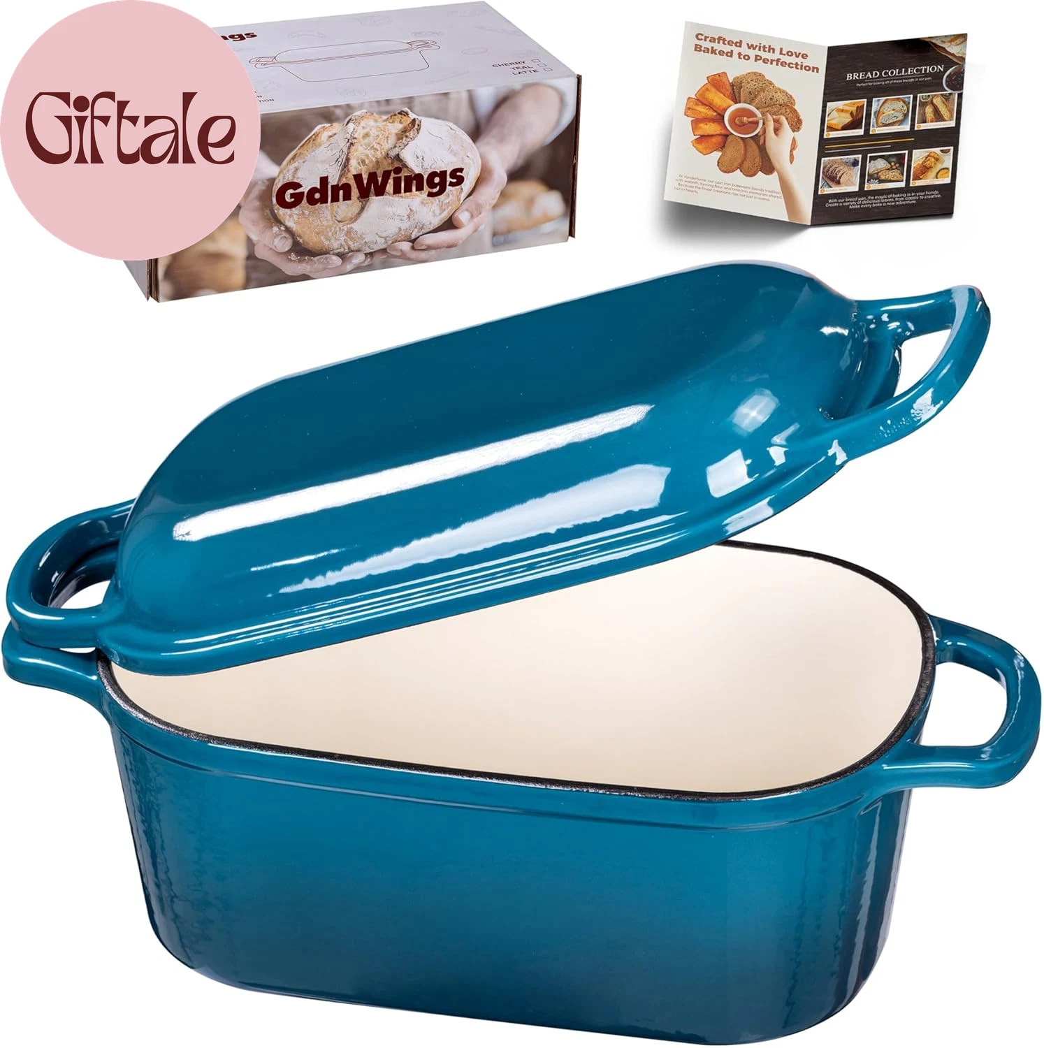 4.6 Quart Dutch Oven for Sourdough Bread Baking, Combo Oval Enameled Cast Iron B