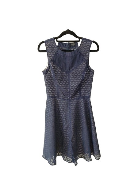 Oasis Blue Printed A-line Dress Size 8 / 34  Lined Cute Event Coctail Fitted