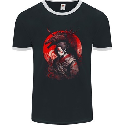 Japanese Dragon Warrior Samurai Ronin Herren T-Shirt Ringer Fruit of the Loom
