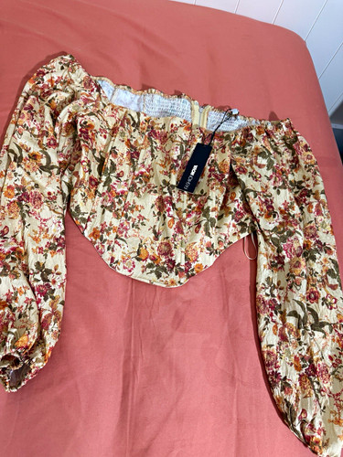 Fashion Nova Women’s Off-Shoulder Floral Long Sleeve Blouse Top XL Beige
