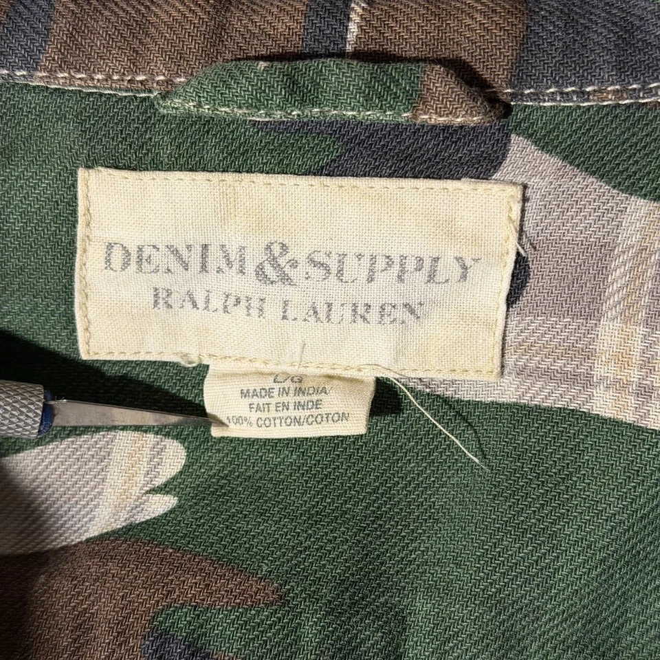 Camisa Ralph Lauren Denim Supply Para Hombres Grande Verde Marrón Camuflaje Militar Ejército Foto 2 de 4