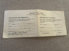 Vintage 1960s Barbie Fan Club Application For Membership