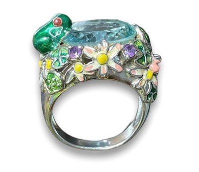 Ross Simons- Sterling Silver 925 Enamel ''Frog Pond'' Blue Topaz Ring 