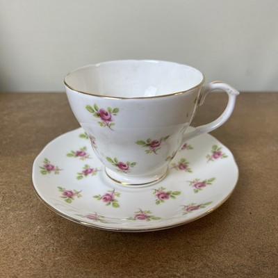 Vintage, Duchess Bone China  Ditzy Rose  Muster, Teetasse & Untertasse