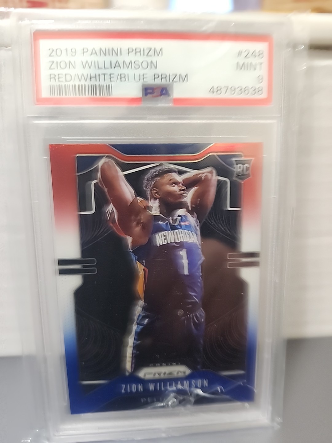 2019 Zion Williamson Panini Prizm Red/White/Blue PSA 9 RC