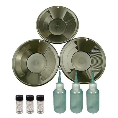 Sluice Monkey (3 Pack) of 10' Plastic Black Gold Pans, Sniffers & Vials