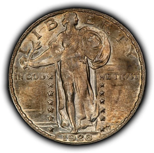 1928 25c Standing Liberty Silver Quarter - Original Toning - BU - SKU-B5575