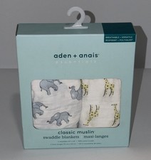 Aden + Anais Classic Muslin Safari Elephant Giraffe 2 Pack 44” Swaddle Blankets
