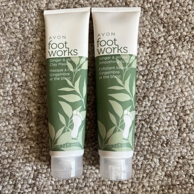 New Avon Footworks Ginger & White Tea Set (Clay Mask & Smoothing Scrub)
