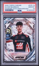 2025 TOPPS CHROME FORMULA 1 OLIVER BEARMAN DIAMOND 75TH ANNIVERSARY RC PSA 10