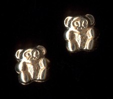 14K Fine Solid Yellow Gold 6mm Teddy Bear Panda Animal Stud Earrings kU