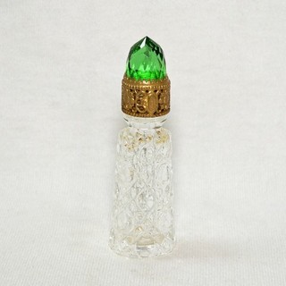 Vintage Czech Irice Mini Perfume Scent Bottle w/ Green Rhinestone Cap