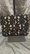 Vintage Black Lace Clutch Bag NEIMAN MARCUS Magnetic Closure 8" x 6"