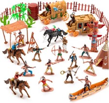 43Pcs Native American Indians Figures Toys Set West Cowboys Kit for School Proj