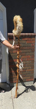 Twisted Wood hand crafted walking stick cerermonial style with Real fur aprx 66"