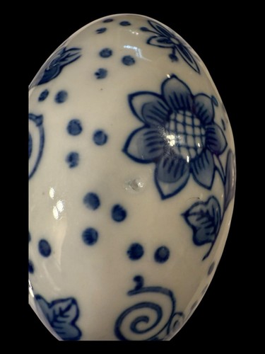 Vtg Set of 2 Porcelain Blue and White Chinoiserie Eggs 4.75” Tall 3” Diameter - 第 5/16 張圖片