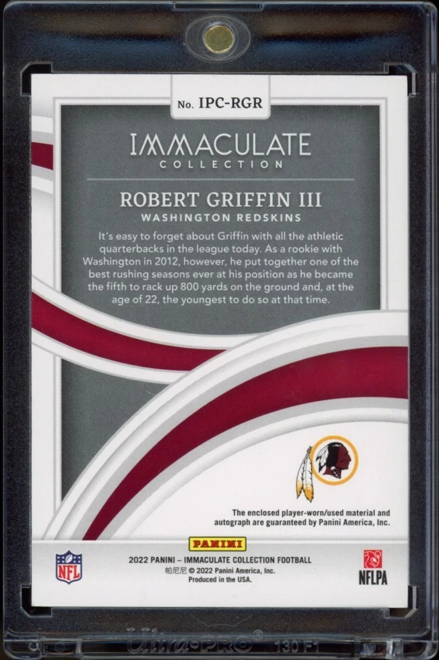 Parche automático Immaculate Robert Griffin III 2023/5 juego usado en pieles rojas de tarjeta Foto 2 de 2